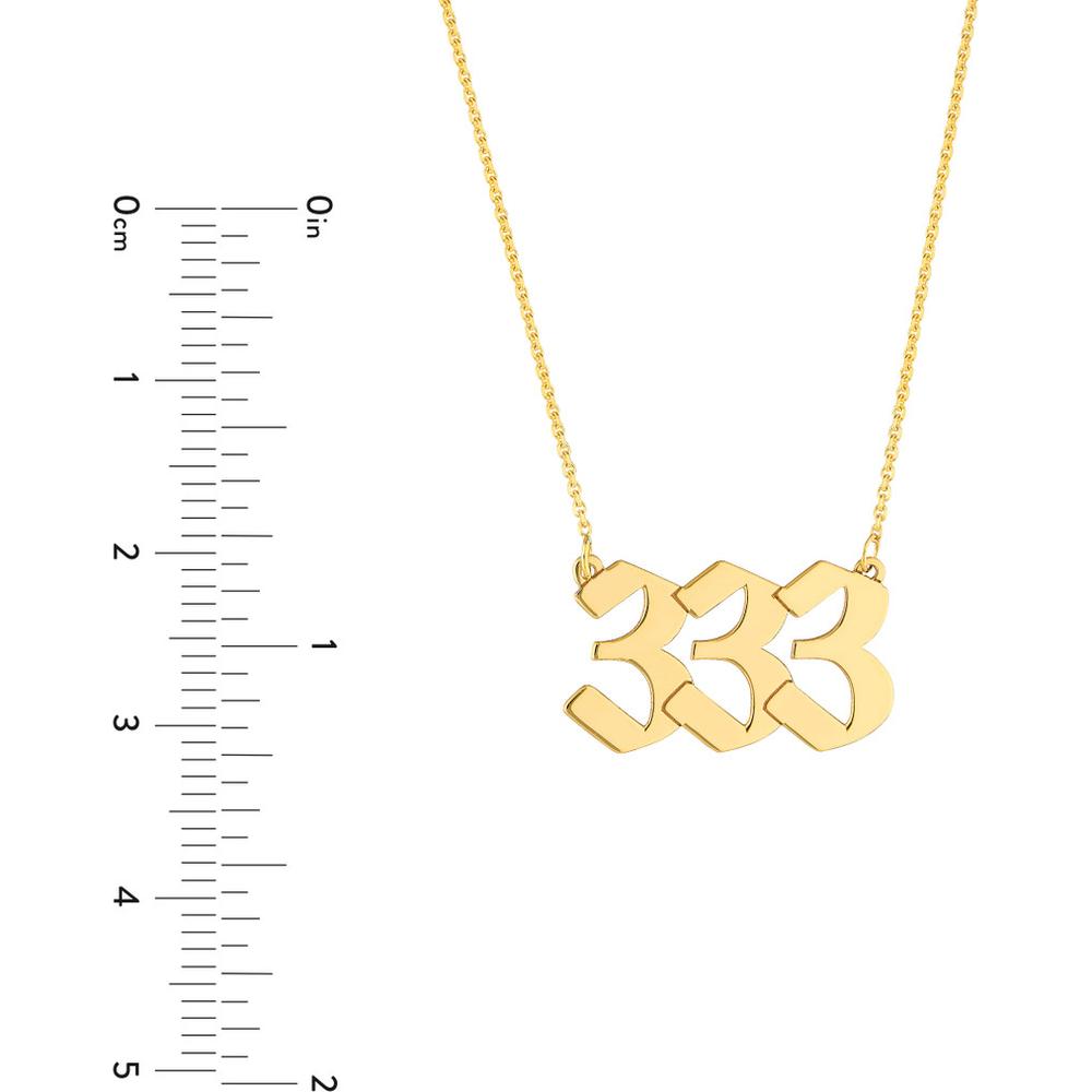 Olas d'Oro - 14K Yellow Gold Numerology Angel Number 333 Necklace - Adjustable 16-18 Inches