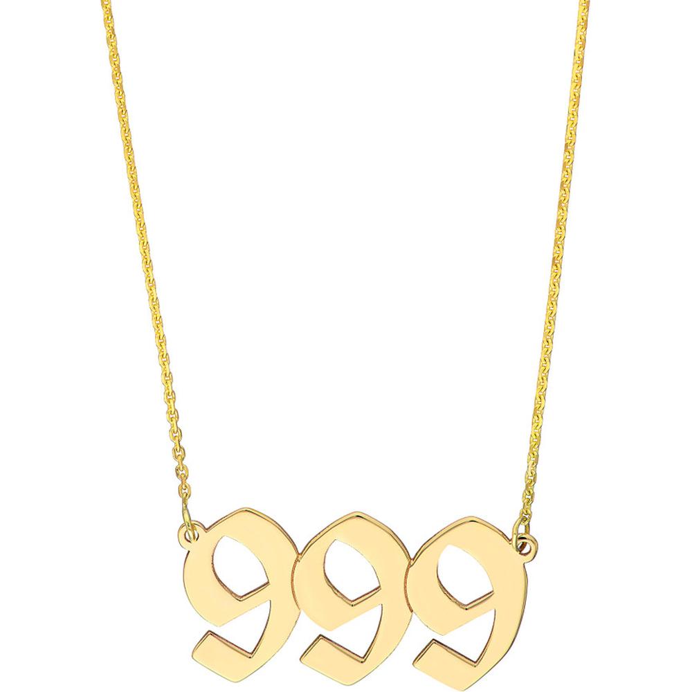 Olas d'Oro - 14K Yellow Gold Numerology Angel Number 999 Pendant Necklace  Adjustable 16 to 18 inches