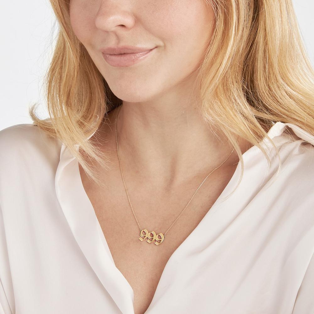 Olas d'Oro - 14K Yellow Gold Numerology Angel Number 999 Pendant Necklace  Adjustable 16 to 18 inches