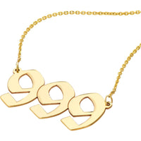 Olas d'Oro - 14K Yellow Gold Numerology Angel Number 999 Pendant Necklace  Adjustable 16 to 18 inches
