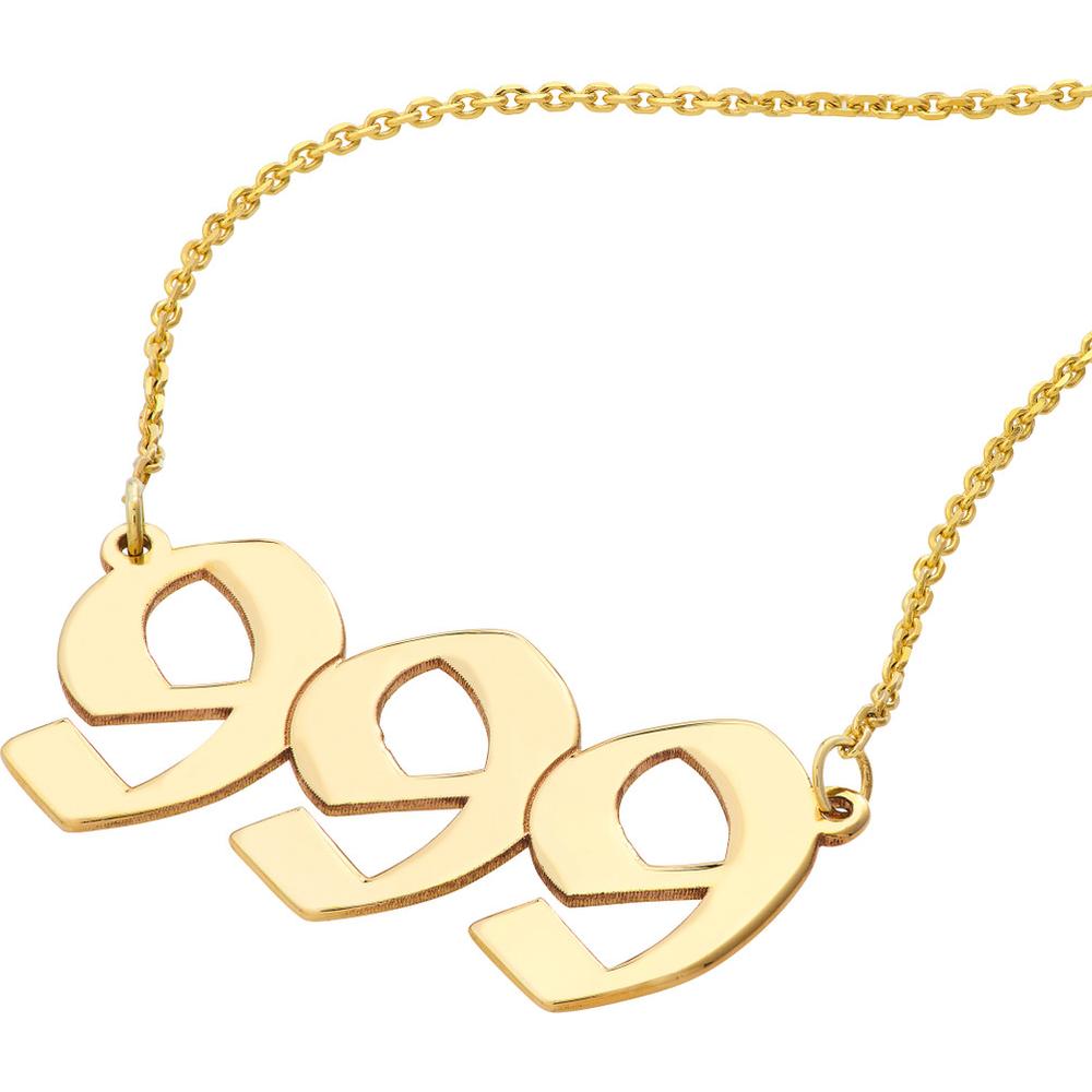 Olas d'Oro - 14K Yellow Gold Numerology Angel Number 999 Pendant Necklace  Adjustable 16 to 18 inches