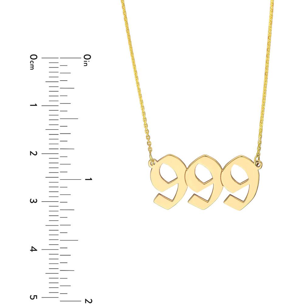 Olas d'Oro - 14K Yellow Gold Numerology Angel Number 999 Pendant Necklace  Adjustable 16 to 18 inches