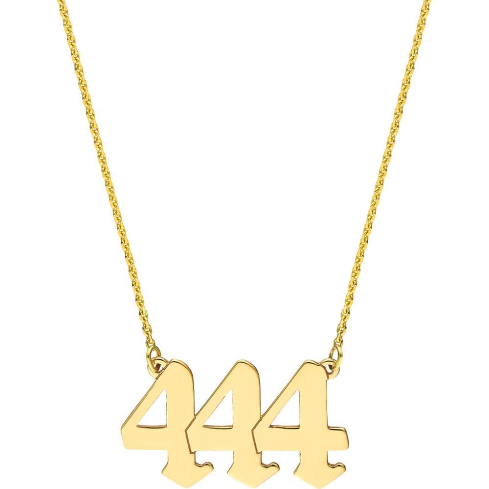 Olas d'Oro - 14K Yellow Gold Numerology Angelic Number 444 Protection Pendant Necklace with Adjustable Chain - 2.80g