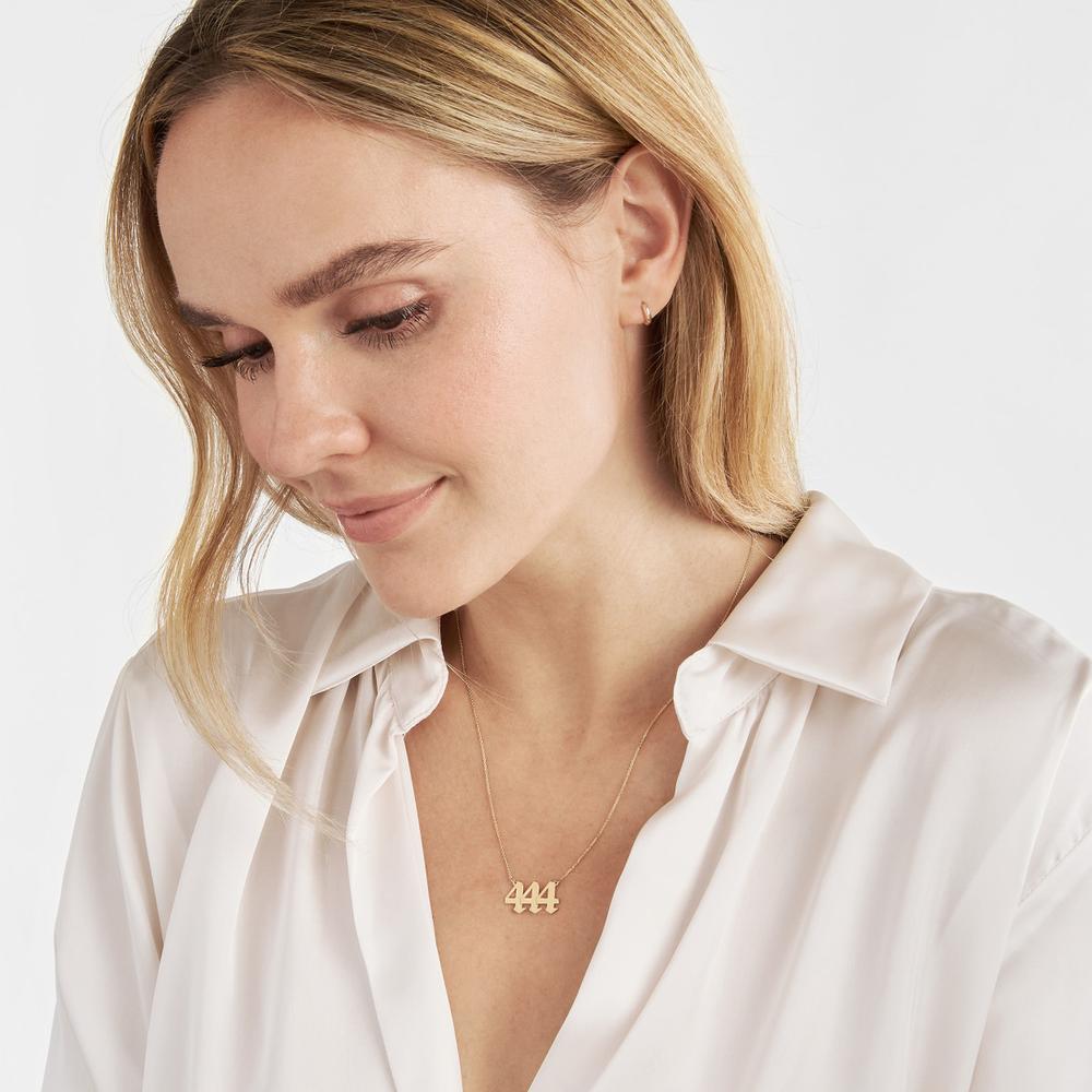 Olas d'Oro - 14K Yellow Gold Numerology Angelic Number 444 Protection Pendant Necklace with Adjustable Chain - 2.80g