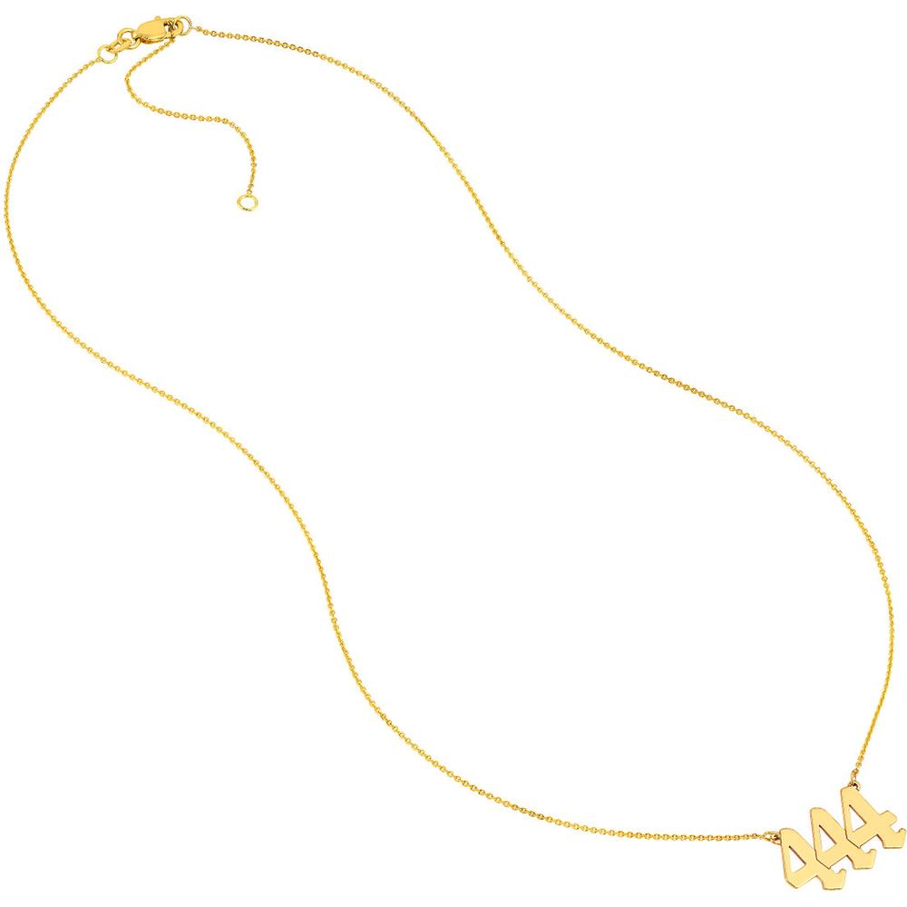Olas d'Oro - 14K Yellow Gold Numerology Angelic Number 444 Protection Pendant Necklace with Adjustable Chain - 2.80g