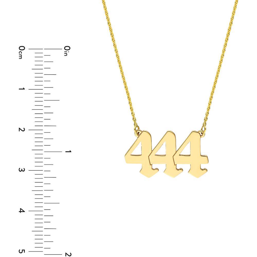Olas d'Oro - 14K Yellow Gold Numerology Angelic Number 444 Protection Pendant Necklace with Adjustable Chain - 2.80g