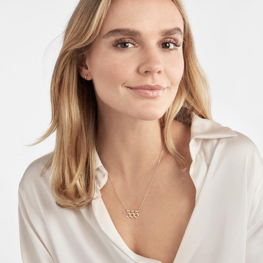 Olas d'Oro - 14K Yellow Gold Numerology Angelical No 555 Pendant Necklace - Adjustable from 16 to 18 Inches