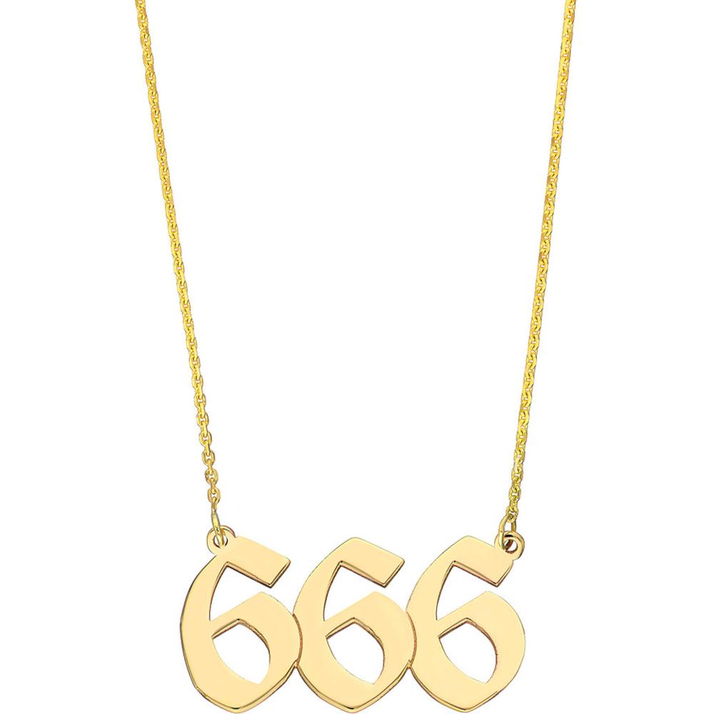 Olas d'Oro - 14K Yellow Gold Numerology Angelical No 666 Reflection Pendant Necklace with Adjustable 16-18 inch Chain