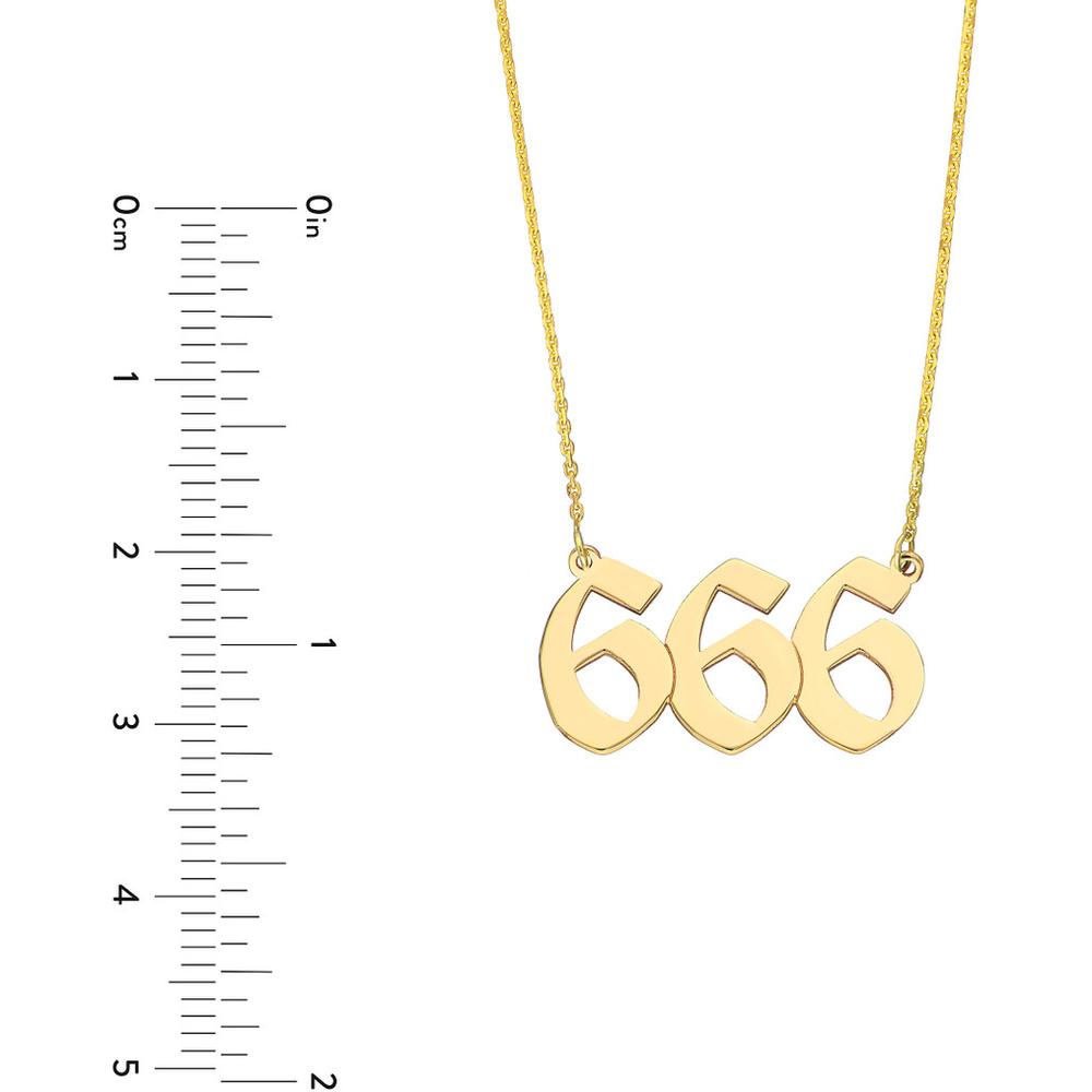 Olas d'Oro - 14K Yellow Gold Numerology Angelical No 666 Reflection Pendant Necklace with Adjustable 16-18 inch Chain
