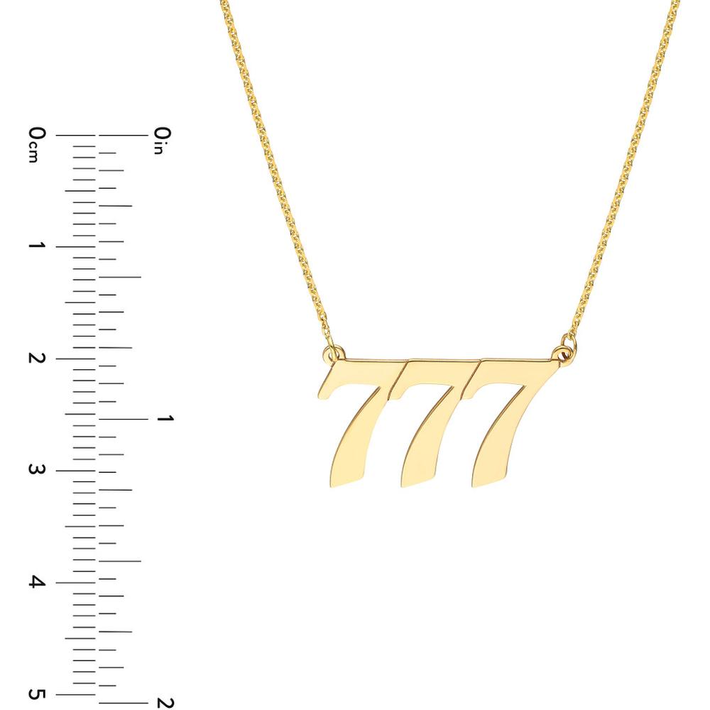 Olas d'Oro - 14K Yellow Gold Numerology Angelical No 777 Pendant Necklace - 2.60g Weight