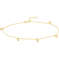 Olas d'Oro - 14K Yellow Gold Open CZ Heart Dangle Adjustable Anklet with Spring Ring Closure - 2.05g Total Weight