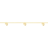 Olas d'Oro - 14K Yellow Gold Open CZ Heart Dangle Adjustable Anklet with Spring Ring Closure - 2.05g Total Weight