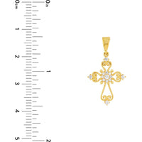 Olas d'Oro - 14K Yellow Gold Open Filigree Cross Pendant with Cubic Zirconia Stones