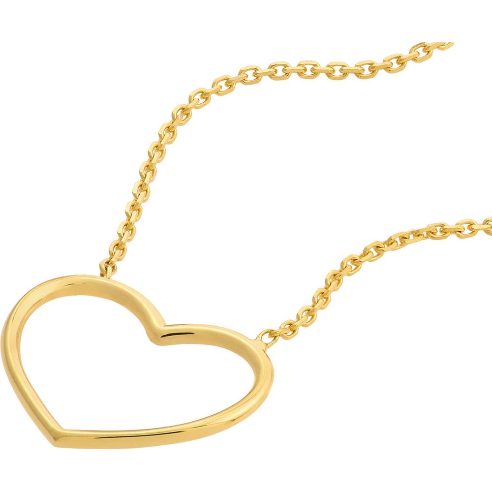 Olas d'Oro - 14K Yellow Gold Open Heart Pendant Necklace on Adjustable Chain