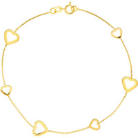 Olas d'Oro - 14K Yellow Gold Open Heart Station Bracelet on Box Chain