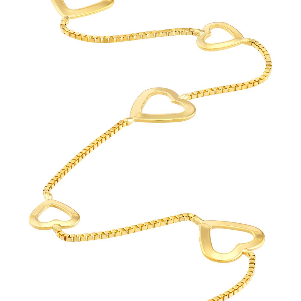 Olas d'Oro - 14K Yellow Gold Open Heart Station Bracelet on Box Chain