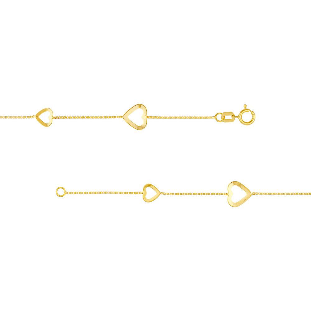 Olas d'Oro - 14K Yellow Gold Open Heart Station Bracelet on Box Chain