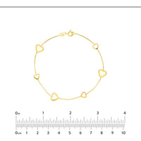 Olas d'Oro - 14K Yellow Gold Open Heart Station Bracelet on Box Chain
