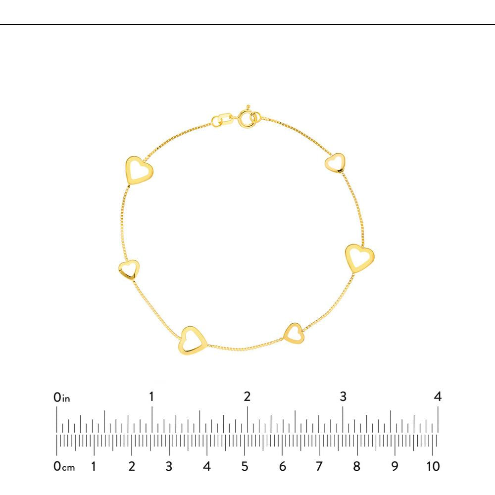 Olas d'Oro - 14K Yellow Gold Open Heart Station Bracelet on Box Chain