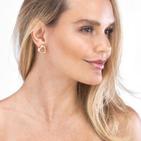 Olas d'Oro - 14K Yellow Gold Open Heart Stud Earrings - 3.74g Total Weight