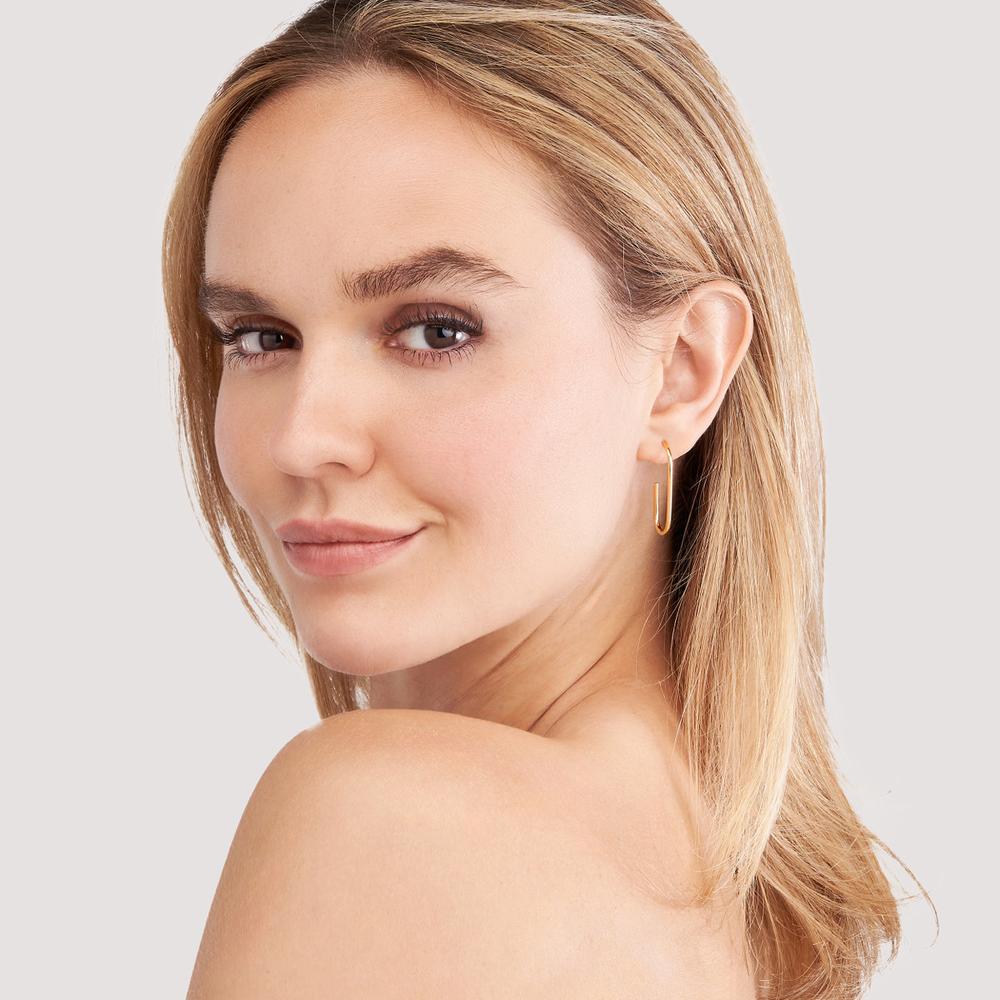 Olas d'Oro - 14K Yellow Gold Open Paper Clip Hoop Earrings - 1.25g Total Weight