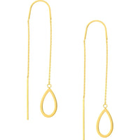 Olas d'Oro - 14K Yellow Gold Open Teardrop Threader Earrings - 1.30g Total Weight