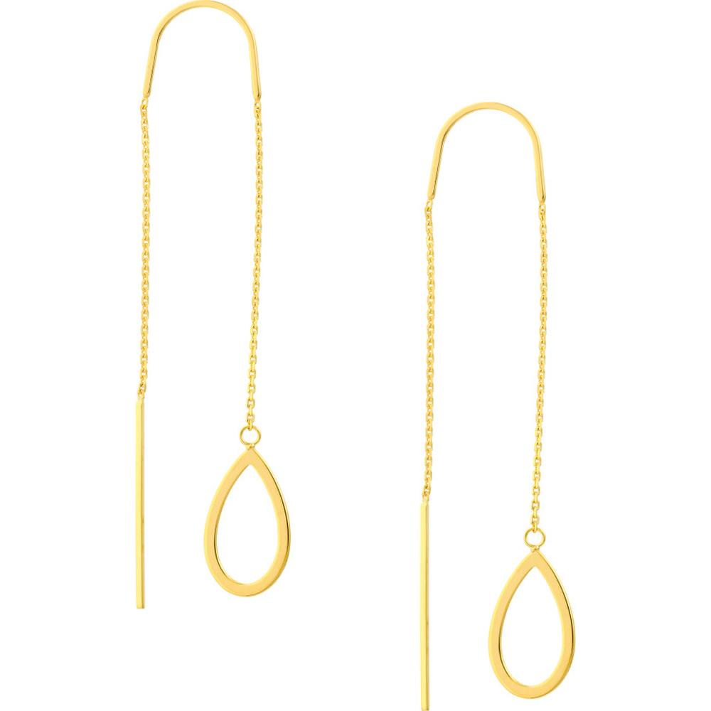Olas d'Oro - 14K Yellow Gold Open Teardrop Threader Earrings - 1.30g Total Weight