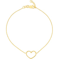 Olas d'Oro - 14K Yellow Gold Open Wire Heart Adjustable Bracelet - 1.15g
