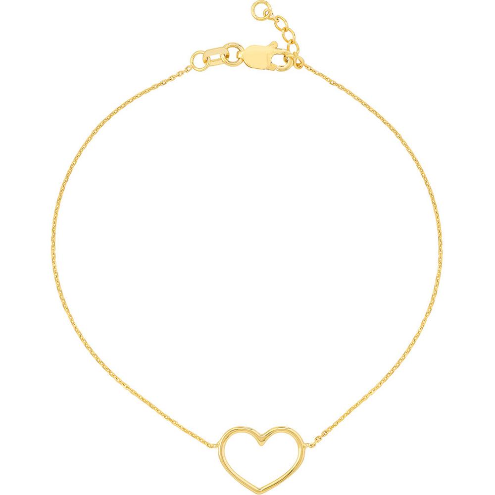 Olas d'Oro - 14K Yellow Gold Open Wire Heart Adjustable Bracelet - 1.15g