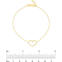 Olas d'Oro - 14K Yellow Gold Open Wire Heart Adjustable Bracelet - 1.15g