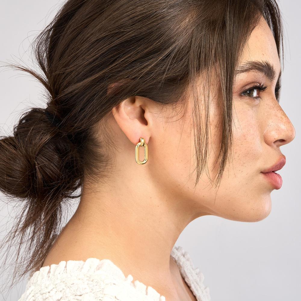 Olas d'Oro - 14K Yellow Gold Oval Door Knocker Hoop Earrings - 3.86g Total Weight