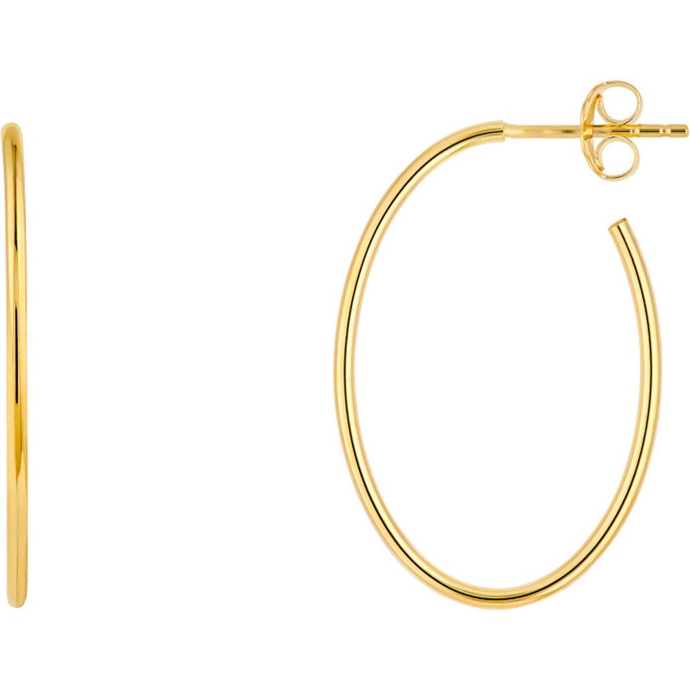 Olas d'Oro - 14K Yellow Gold Oval Hoop Earrings - 28mm x 19.5mm, Post Closure, 1.45 Grams Total Weight