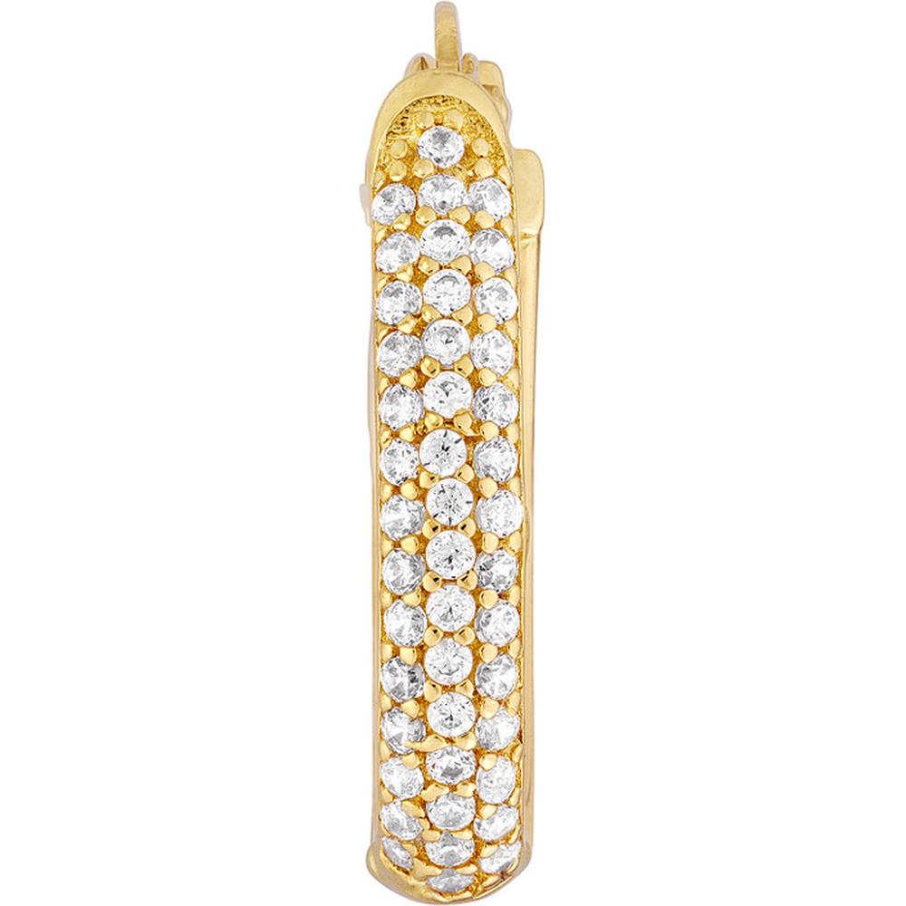 Olas d'Oro - 14K Yellow Gold Oval Hoop Earrings with Pave CZ Stones - 2.25g Total Weight