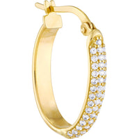 Olas d'Oro - 14K Yellow Gold Oval Hoop Earrings with Pave CZ Stones - 2.25g Total Weight