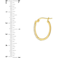 Olas d'Oro - 14K Yellow Gold Oval Hoop Earrings with Pave CZ Stones - 2.25g Total Weight