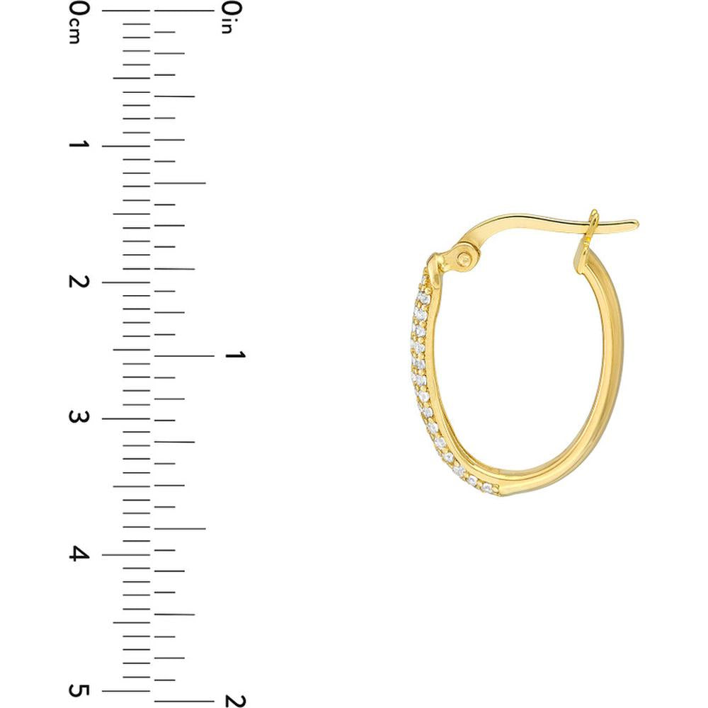 Olas d'Oro - 14K Yellow Gold Oval Hoop Earrings with Pave CZ Stones - 2.25g Total Weight