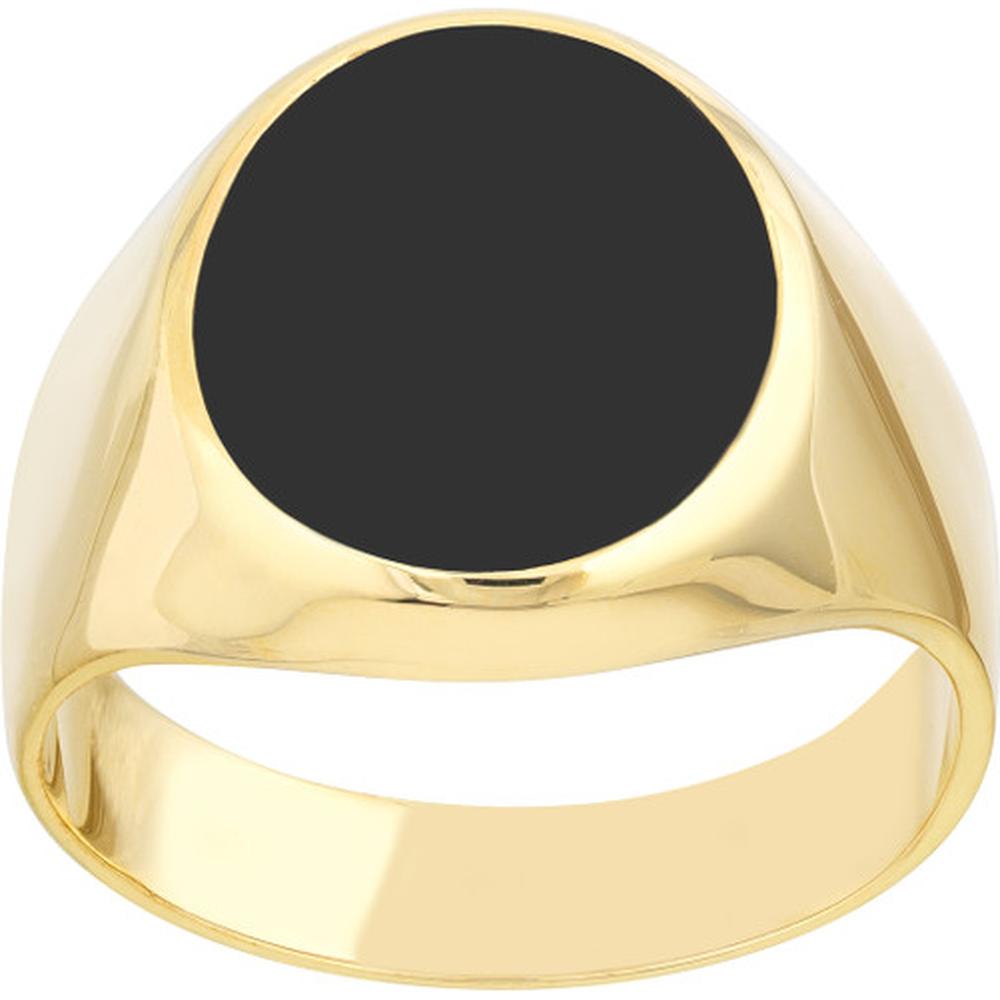 Olas d'Oro - 14K Yellow Gold Oval Onyx Signet Ring - Size 8