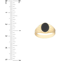 Olas d'Oro - 14K Yellow Gold Oval Onyx Signet Ring with Textured Sides - Size 7