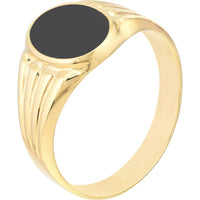 Olas d'Oro - 14K Yellow Gold Oval Onyx Signet Ring with Textured Sides - Size 8