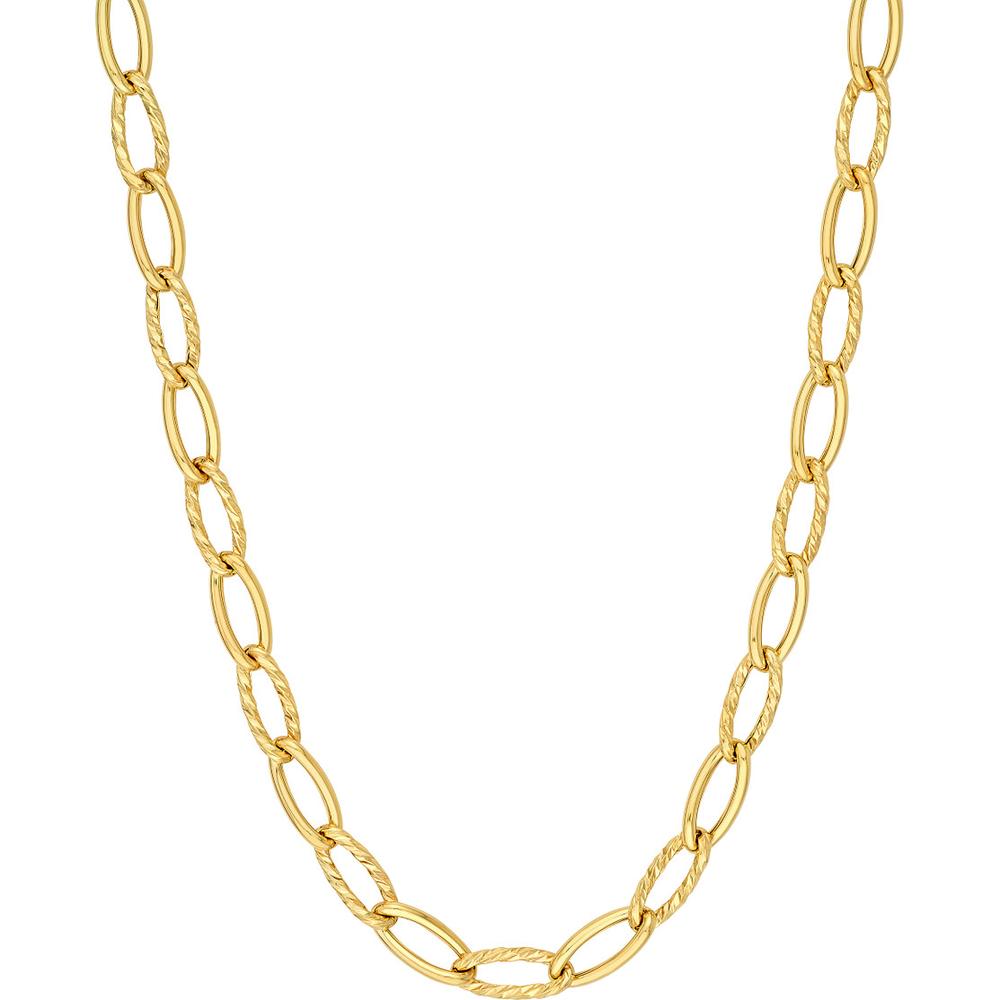 Olas d'Oro - 14K Yellow Gold Oval Twist Polished Links Chain - 18'' Length with Pear Shape Lobster Lock