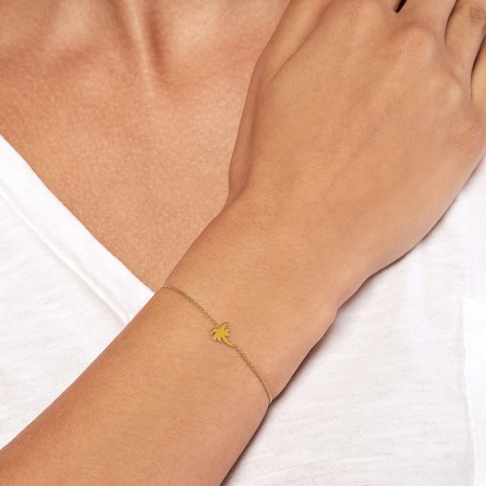 Olas d'Oro - 14K Yellow Gold Palm Tree Bolo Bracelet with Adjustable Silicon Bead