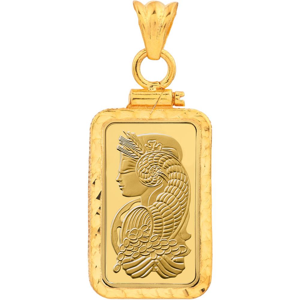 Olas d'Oro - 14K Yellow Gold Pamp 5gr Au Screw Top Diamond Cut Bezel Pendant - 2.07g