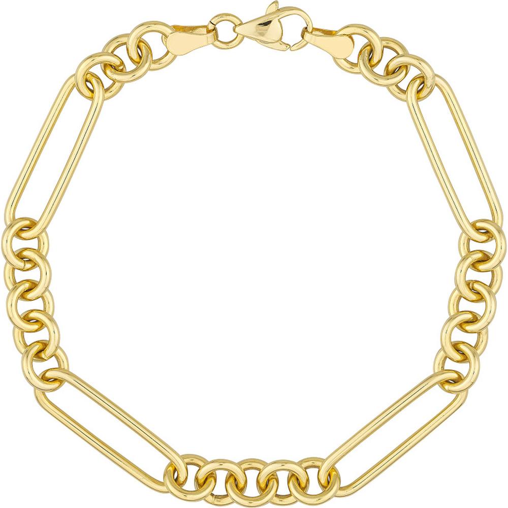 Olas d'Oro - 14K Yellow Gold Paper Clip Chain Bracelet with Pear Shaped Lobster Lock - 13.69g Average Weight