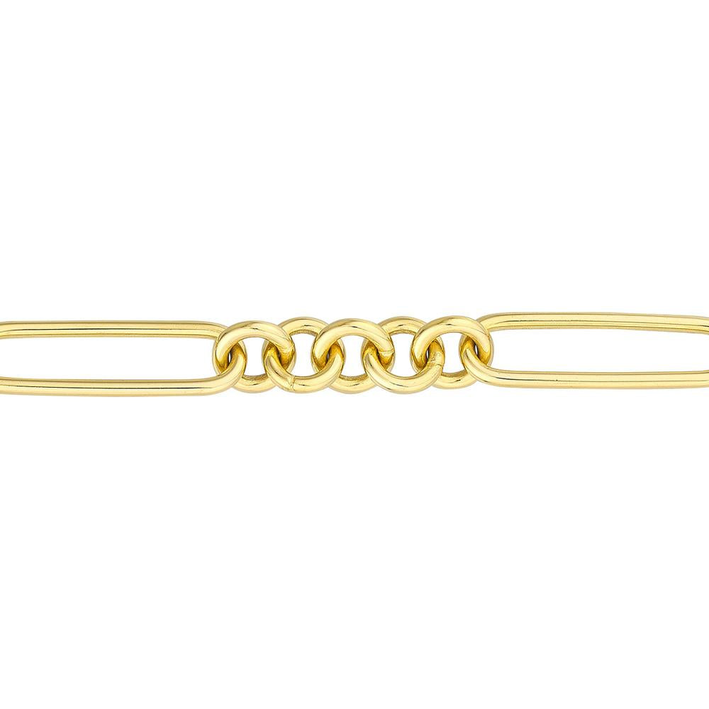 Olas d'Oro - 14K Yellow Gold Paper Clip Chain Bracelet with Pear Shaped Lobster Lock - 13.69g Average Weight