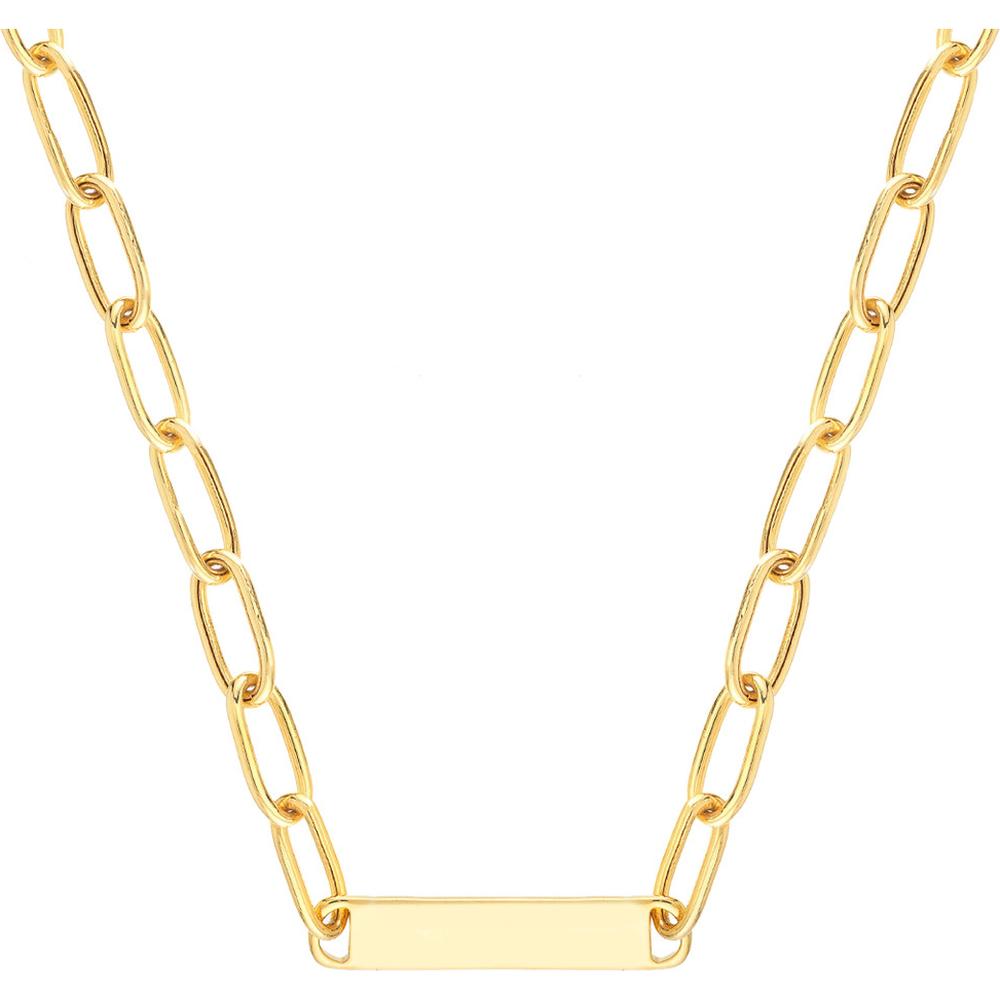 Olas d'Oro - 14K Yellow Gold Paper Clip Chain with Engravable ID Bar - 30mm