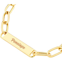 Olas d'Oro - 14K Yellow Gold Paper Clip Chain with Engravable ID Bar - 30mm