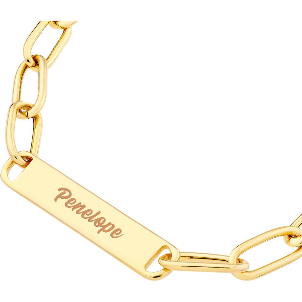 Olas d'Oro - 14K Yellow Gold Paper Clip Chain with Engravable ID Bar - 30mm