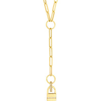 Olas d'Oro - 14K Yellow Gold Paper Clip Enhancer Chain Lariat Necklace with Lobster Clasp