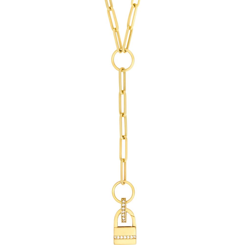 Olas d'Oro - 14K Yellow Gold Paper Clip Enhancer Chain Lariat Necklace with Lobster Clasp