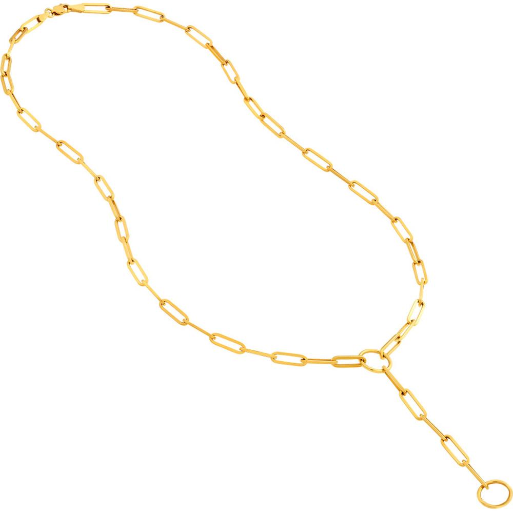 Olas d'Oro - 14K Yellow Gold Paper Clip Enhancer Chain Lariat Necklace with Lobster Clasp